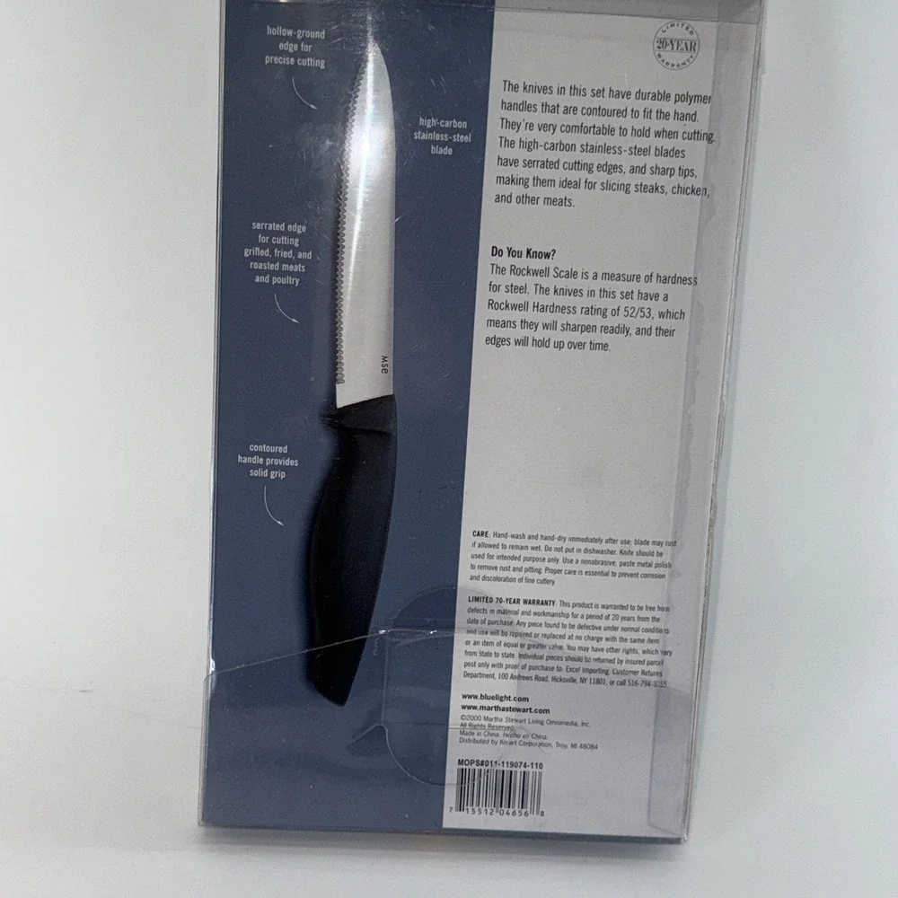 Martha Stewart Everyday 4 Piece Steak Knife Set Comfort Grip Carbon SS BladesNew